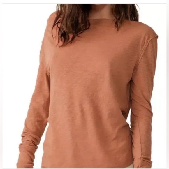 We The Free Elevated Basic Kimmi Long Sleeve Boat Neck Tee in Burnt Sienna - Picture 2 of 8